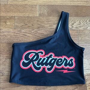 Black Rutgers one shoulder cropped top one size